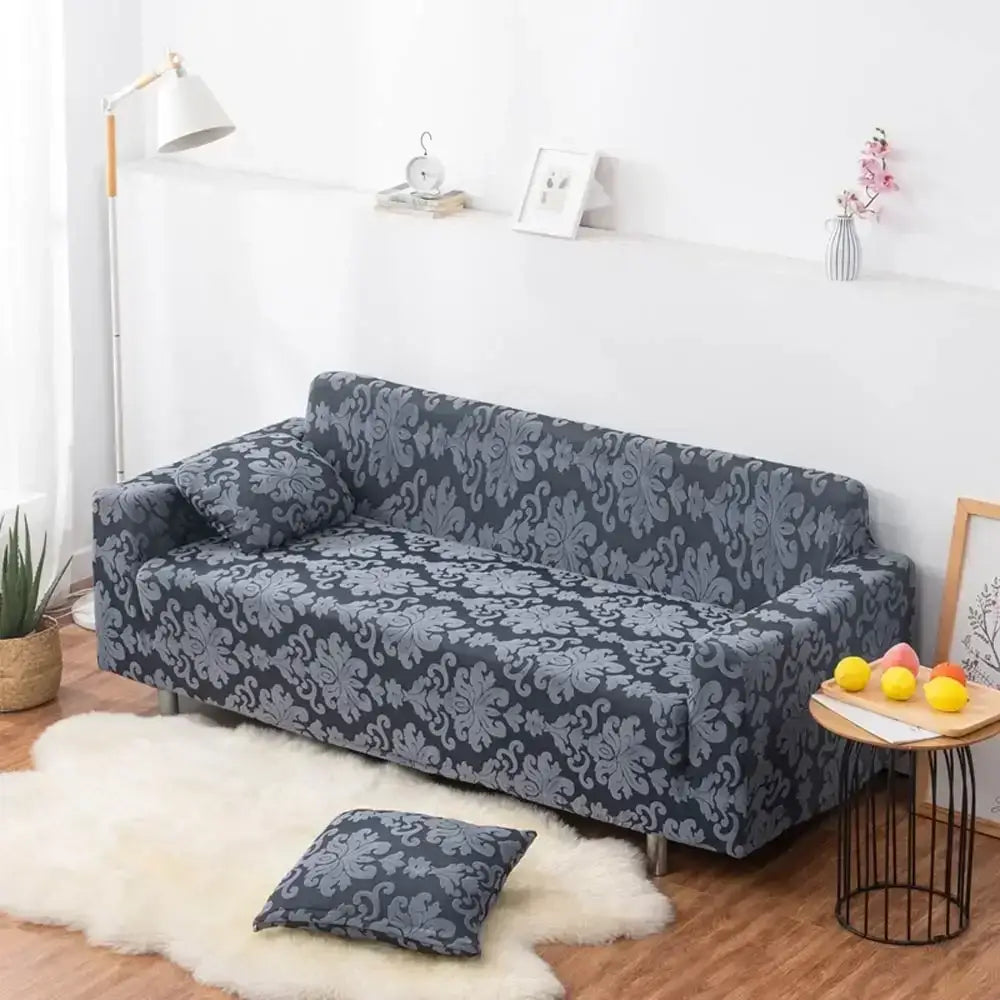 Dark gray sofa cover slipcovers with light blue damask pattern for living room decorbites 3d solid embossed style