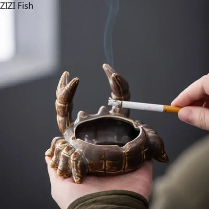 Brown decorbites crab ceramic ashtray and phone holder with detailed claws and textured shell for office decor