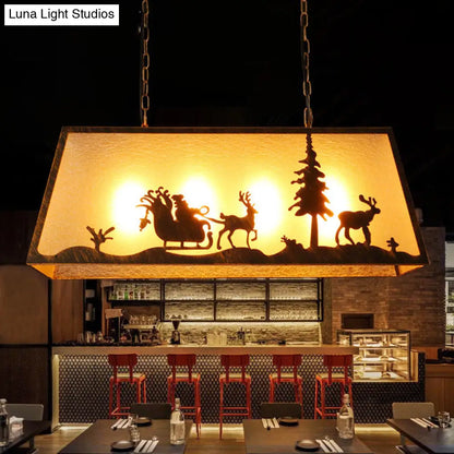 DecorBites™ Brown Fabric Trapezoidal Island Lamp - Traditional Pendant Ceiling Light for Restaurants (4-Head)