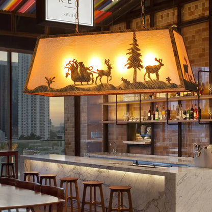 DecorBites™ Brown Fabric Trapezoidal Island Lamp - Traditional Pendant Ceiling Light for Restaurants (4-Head)