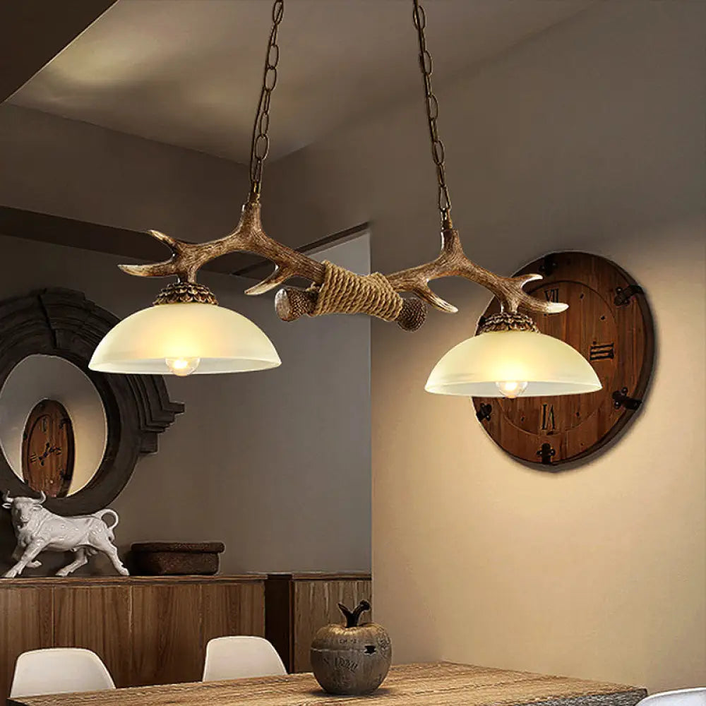 DecorBites™ Brown Glass Island Lamp - 2-Bulb Suspension Light for Restaurants with Traditional Design