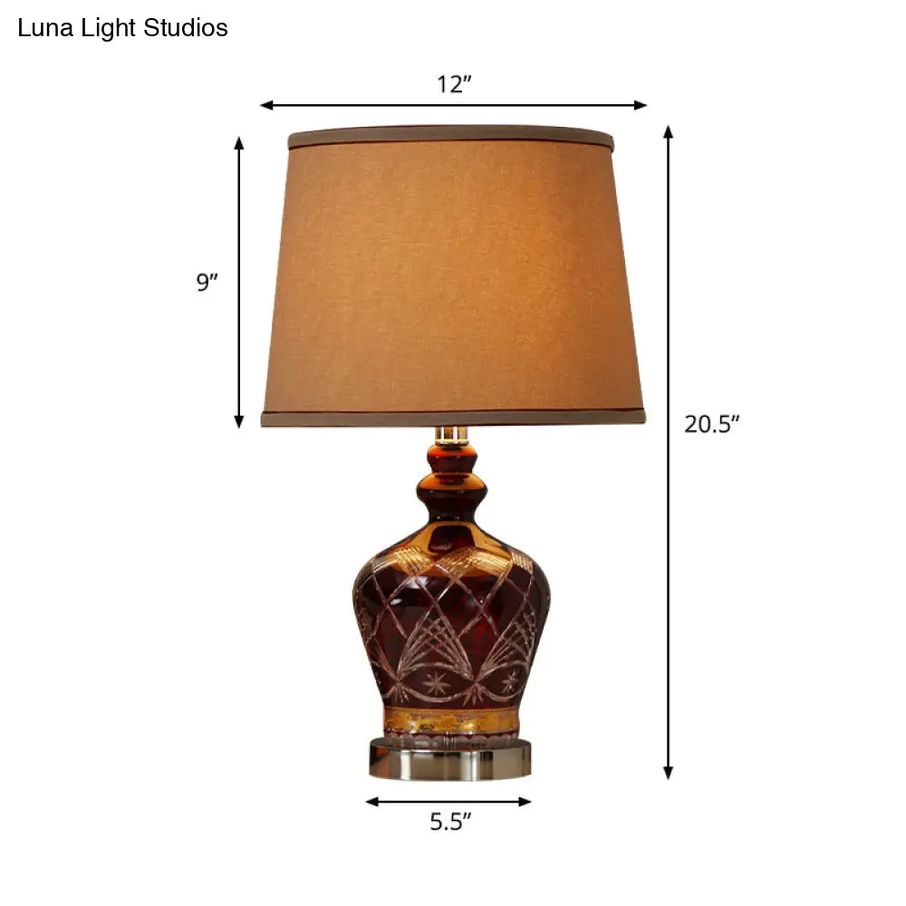 Brown Jug Farmhouse Ceramic Dining Room Table Lamp with Drum Shade