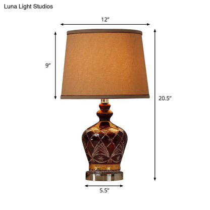 Brown Jug Farmhouse Ceramic Dining Room Table Lamp with Drum Shade