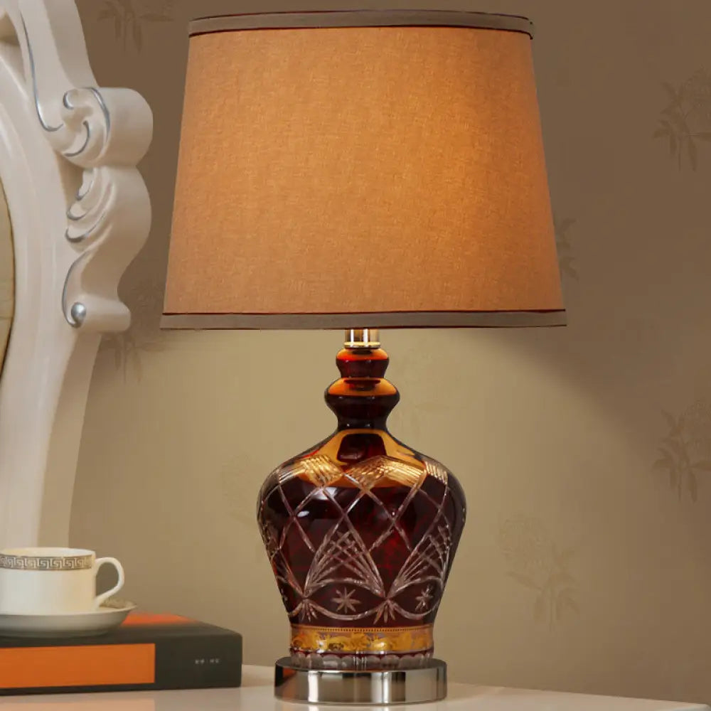 Brown Jug Farmhouse Ceramic Dining Room Table Lamp with Drum Shade