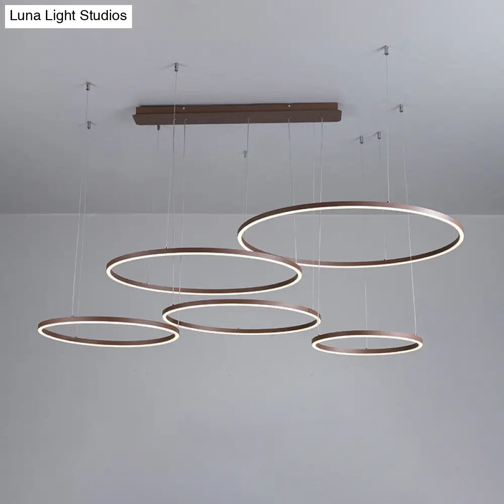 ثريا أكريليك LED بنية اللون - مصباح معلق دائري بسيط بثلاثة أو أربعة أو خمسة طبقات للمطاعم