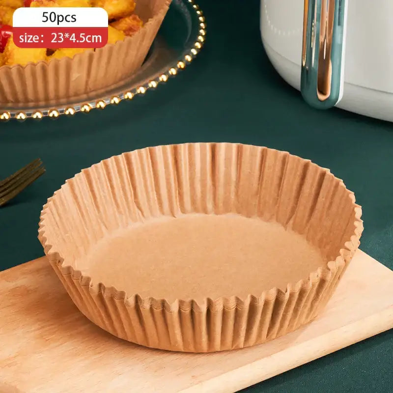 Brown non-stick barbecue paper baking cup with fluted edges and textured surface for kitchen cooking use