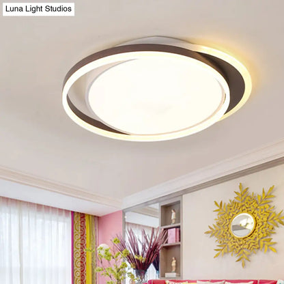 DecorBites™ Brown Orbit LED Flush Mount Ceiling Light for Living Room - Simple 16"/19.5" Wide Warm/White Acrylic Fixture