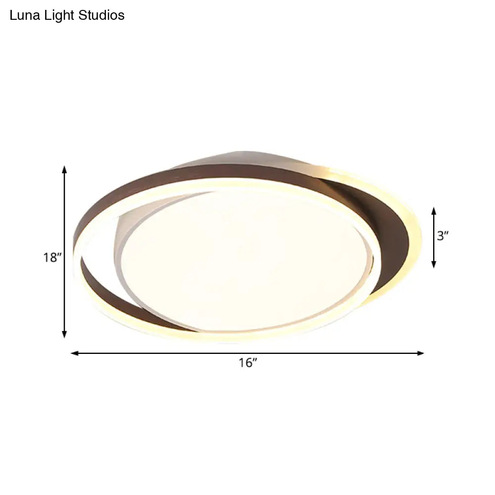 DecorBites™ Brown Orbit LED Flush Mount Ceiling Light for Living Room - Simple 16"/19.5" Wide Warm/White Acrylic Fixture