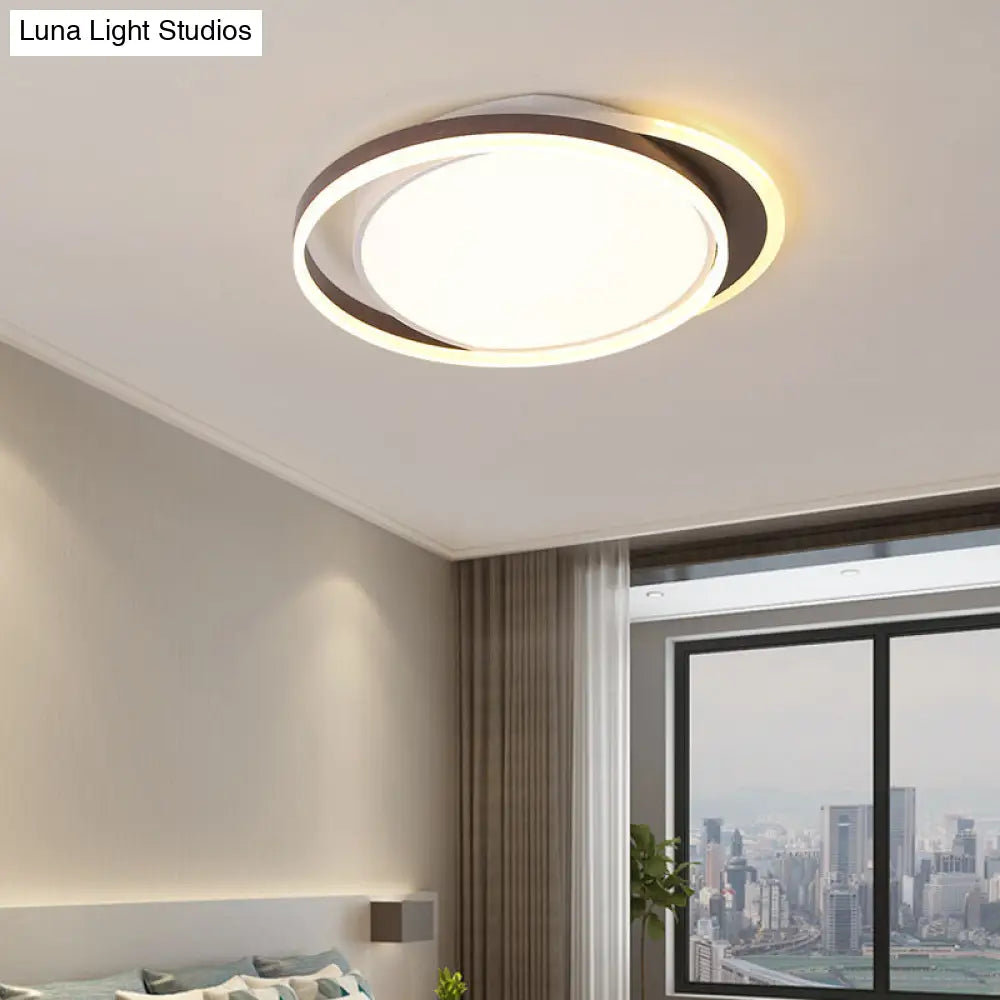 DecorBites™ Brown Orbit LED Flush Mount Ceiling Light for Living Room - Simple 16"/19.5" Wide Warm/White Acrylic Fixture