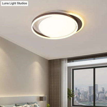 DecorBites™ Brown Orbit LED Flush Mount Ceiling Light for Living Room - Simple 16"/19.5" Wide Warm/White Acrylic Fixture