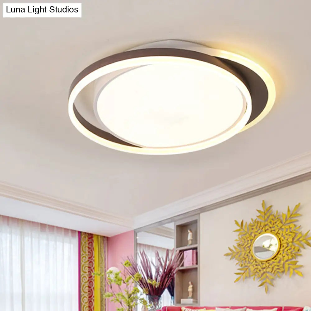DecorBites™ Brown Orbit LED Flush Mount Ceiling Light for Living Room - Simple 16"/19.5" Wide Warm/White Acrylic Fixture