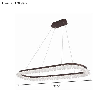 Lámpara de araña LED ovalada marrón con cristal y suspensión para iluminación contemporánea en luz cálida/blanca/natural