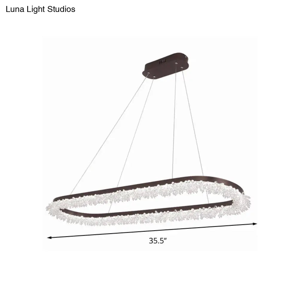 Lámpara de araña LED ovalada marrón con cristal y suspensión para iluminación contemporánea en luz cálida/blanca/natural
