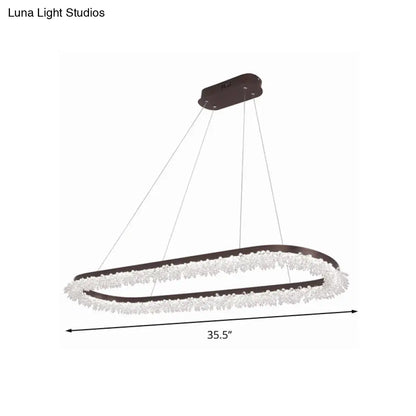 Lámpara de araña LED ovalada marrón con cristal y suspensión para iluminación contemporánea en luz cálida/blanca/natural