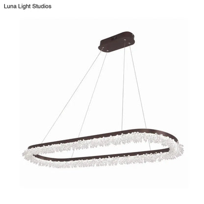 Lámpara de araña LED ovalada marrón con cristal y suspensión para iluminación contemporánea en luz cálida/blanca/natural