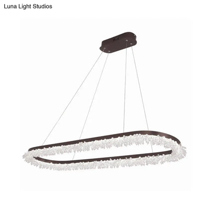 Lámpara de araña LED ovalada marrón con cristal y suspensión para iluminación contemporánea en luz cálida/blanca/natural