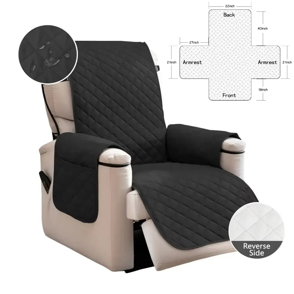 Black quilted chair cover with water-resistant finish and reinforced stitching for living room nonslip protection