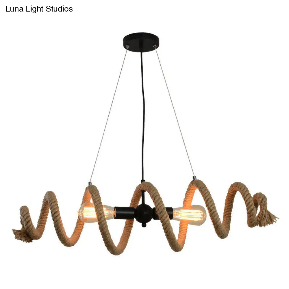 DecorBites™ Brown Rope-Wrapped Helix Island Pendant: Farmhouse Edition - 2 Heads, Ideal for Restaurants and Ceilings