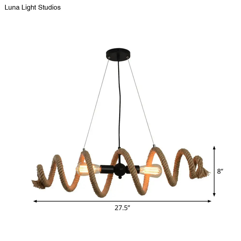 DecorBites™ Brown Rope-Wrapped Helix Island Pendant: Farmhouse Edition - 2 Heads, Ideal for Restaurants and Ceilings
