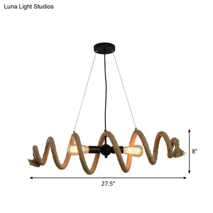 DecorBites™ Brown Rope-Wrapped Helix Island Pendant: Farmhouse Edition - 2 Heads, Ideal for Restaurants and Ceilings