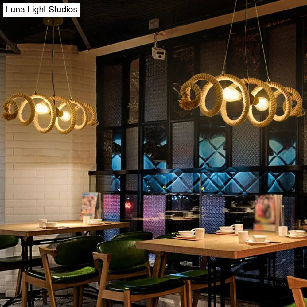 DecorBites™ Brown Rope-Wrapped Helix Island Pendant: Farmhouse Edition - 2 Heads, Ideal for Restaurants and Ceilings