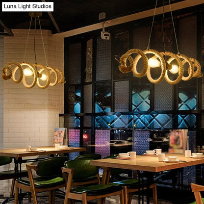 DecorBites™ Brown Rope-Wrapped Helix Island Pendant: Farmhouse Edition - 2 Heads, Ideal for Restaurants and Ceilings