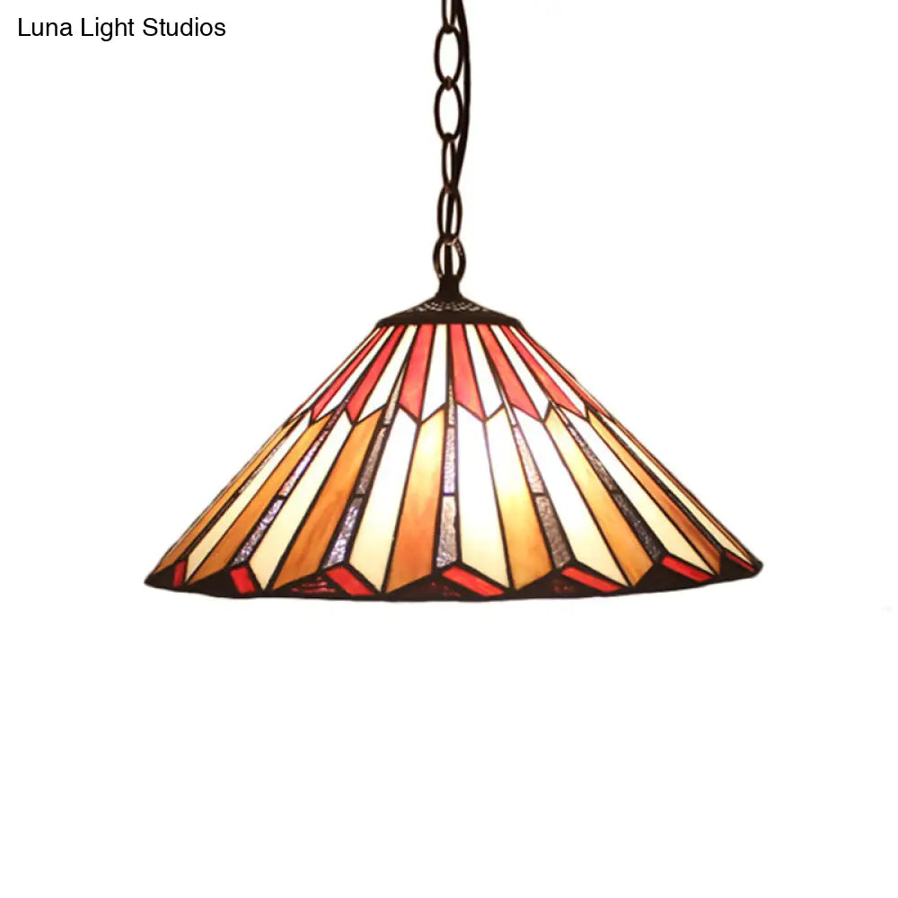 Brown Tiffany Hanging Pendant Light: Stained Art Glass Ceiling Fixture for Living Room