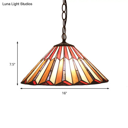 Brown Tiffany Hanging Pendant Light: Stained Art Glass Ceiling Fixture for Living Room