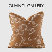 Brown and white auspicious clouds jacquard pillow cover with embroidered cloud pattern for living room decor