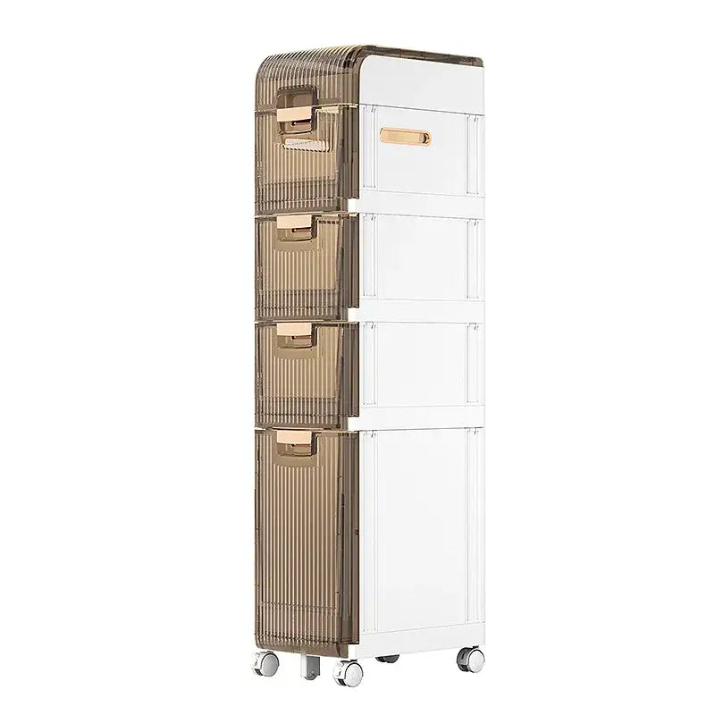 Brown and white multi-layer crevice storage rack bathroom organizer with translucent drawers and decorbites crevice storage
