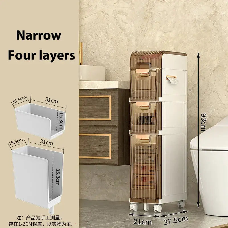 Brown and white multi-layer crevice storage rack with translucent drawers gold handles on wheels decorbites crevice storage