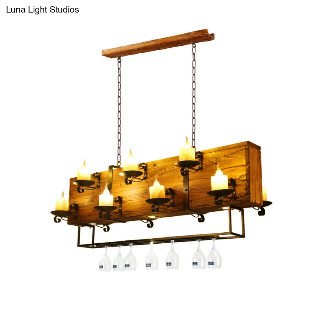 DecorBites™ Brown Wood Candelabra Pendant Light for Dining Room - Island Hanging Lamp Kit