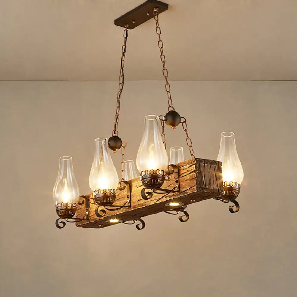 DecorBites™ Brown Wood Candelabra Pendant Light for Dining Room - Island Hanging Lamp Kit