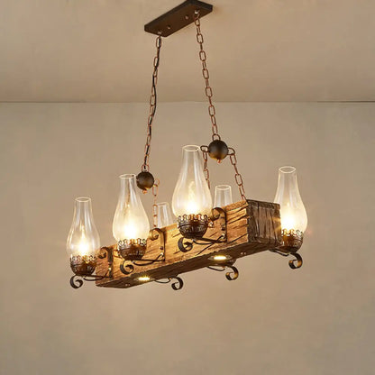 DecorBites™ Brown Wood Candelabra Pendant Light for Dining Room - Island Hanging Lamp Kit