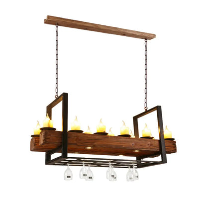 DecorBites™ Brown Wood Candelabra Pendant Light for Dining Room - Island Hanging Lamp Kit