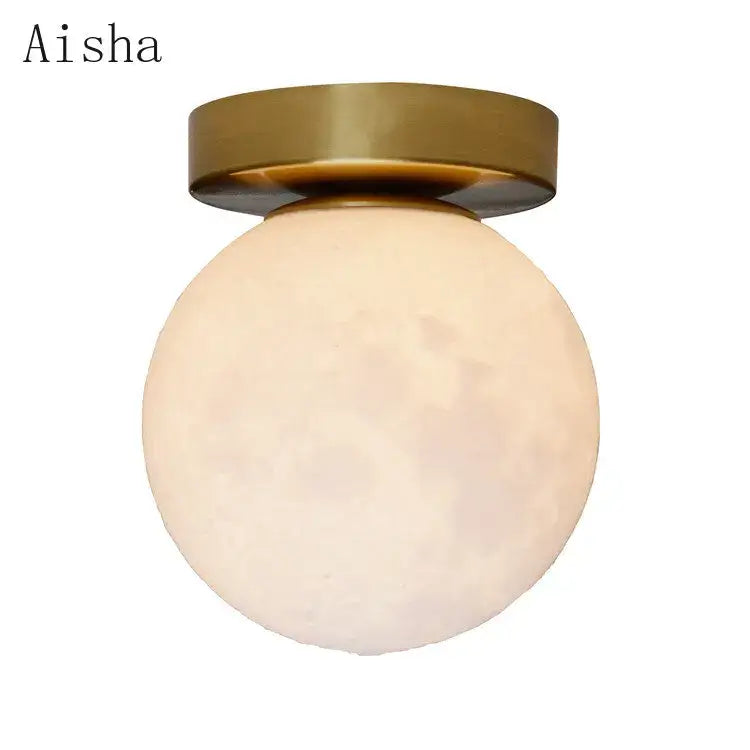 Aisha brand brushed brass decorbites circular planet wall lamp with frosted glass globe and moon-like texture