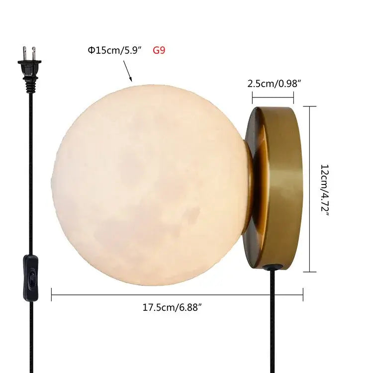 Warm frosted glass globe wall lamp with brass base and black cord for decorbites circular planet wall use