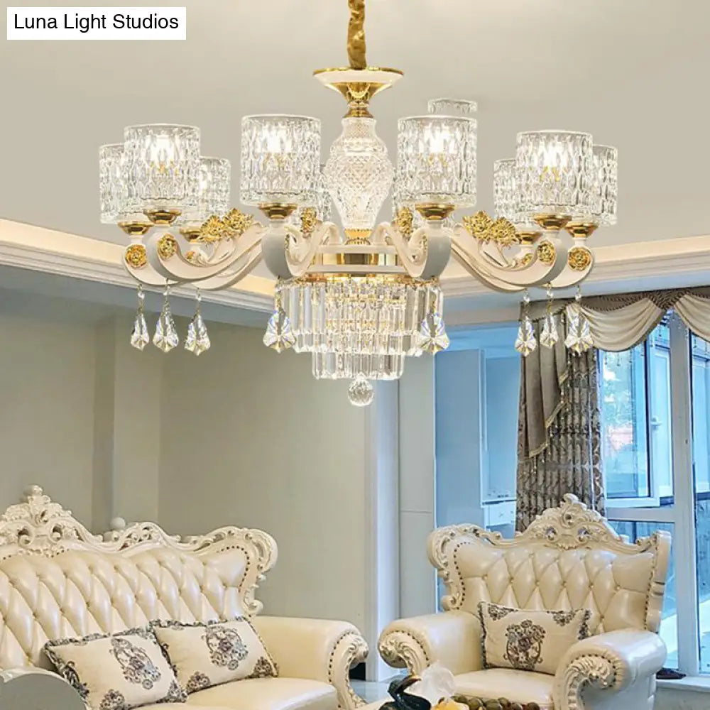 Kit de lámpara colgante de latón cepillado - Diseño cilíndrico de vidrio posmoderno con 10 cabezales con hoyuelos