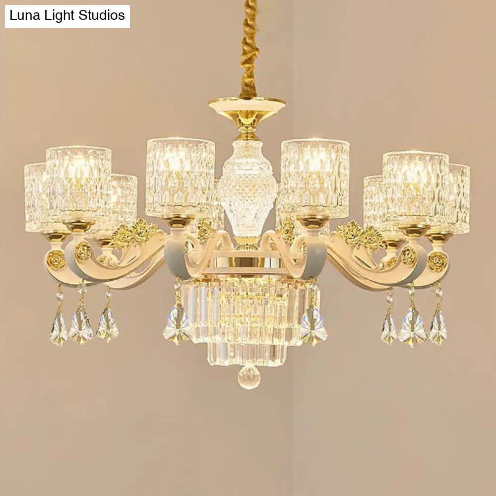 Kit de lámpara colgante de latón cepillado - Diseño cilíndrico de vidrio posmoderno con 10 cabezales con hoyuelos