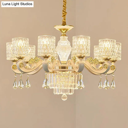 Kit de lámpara colgante de latón cepillado - Diseño cilíndrico de vidrio posmoderno con 10 cabezales con hoyuelos