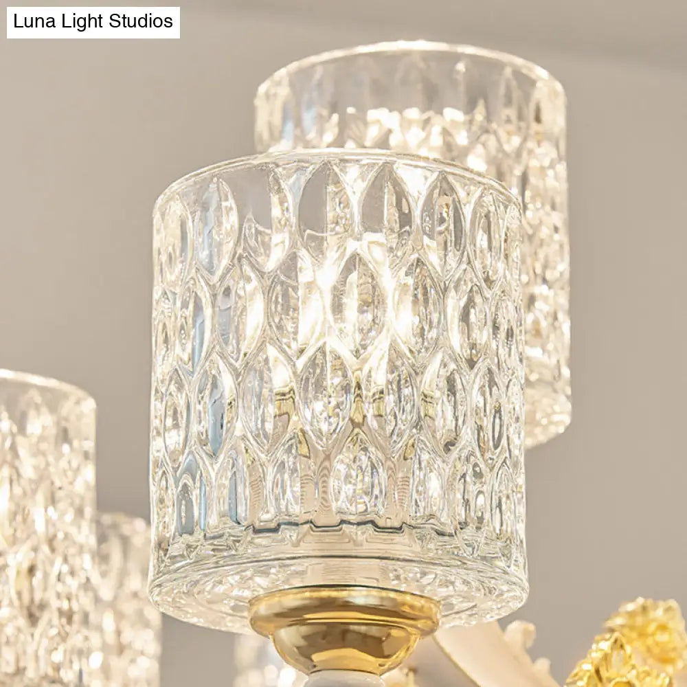 Kit de lámpara colgante de latón cepillado - Diseño cilíndrico de vidrio posmoderno con 10 cabezales con hoyuelos