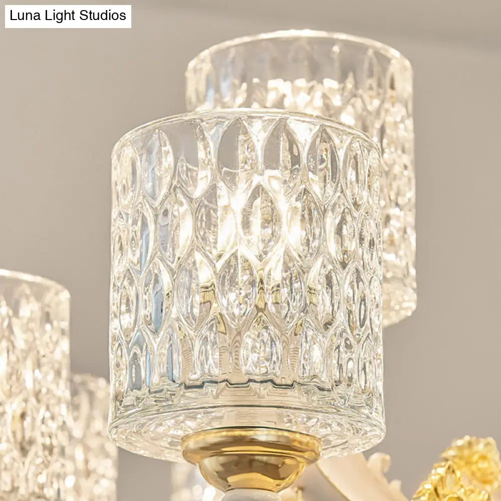 Kit de lámpara colgante de latón cepillado - Diseño cilíndrico de vidrio posmoderno con 10 cabezales con hoyuelos