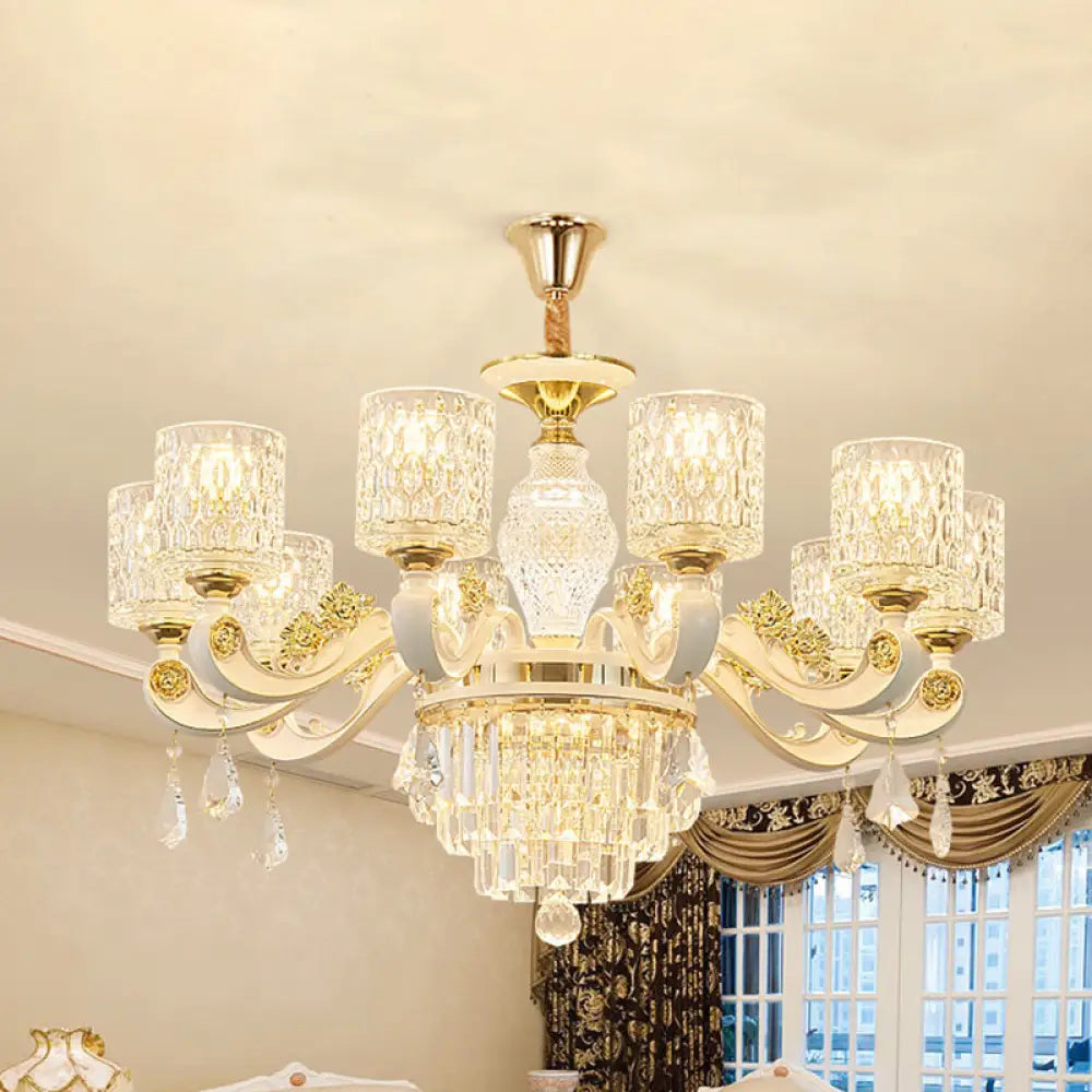 Kit de lámpara colgante de latón cepillado - Diseño cilíndrico de vidrio posmoderno con 10 cabezales con hoyuelos