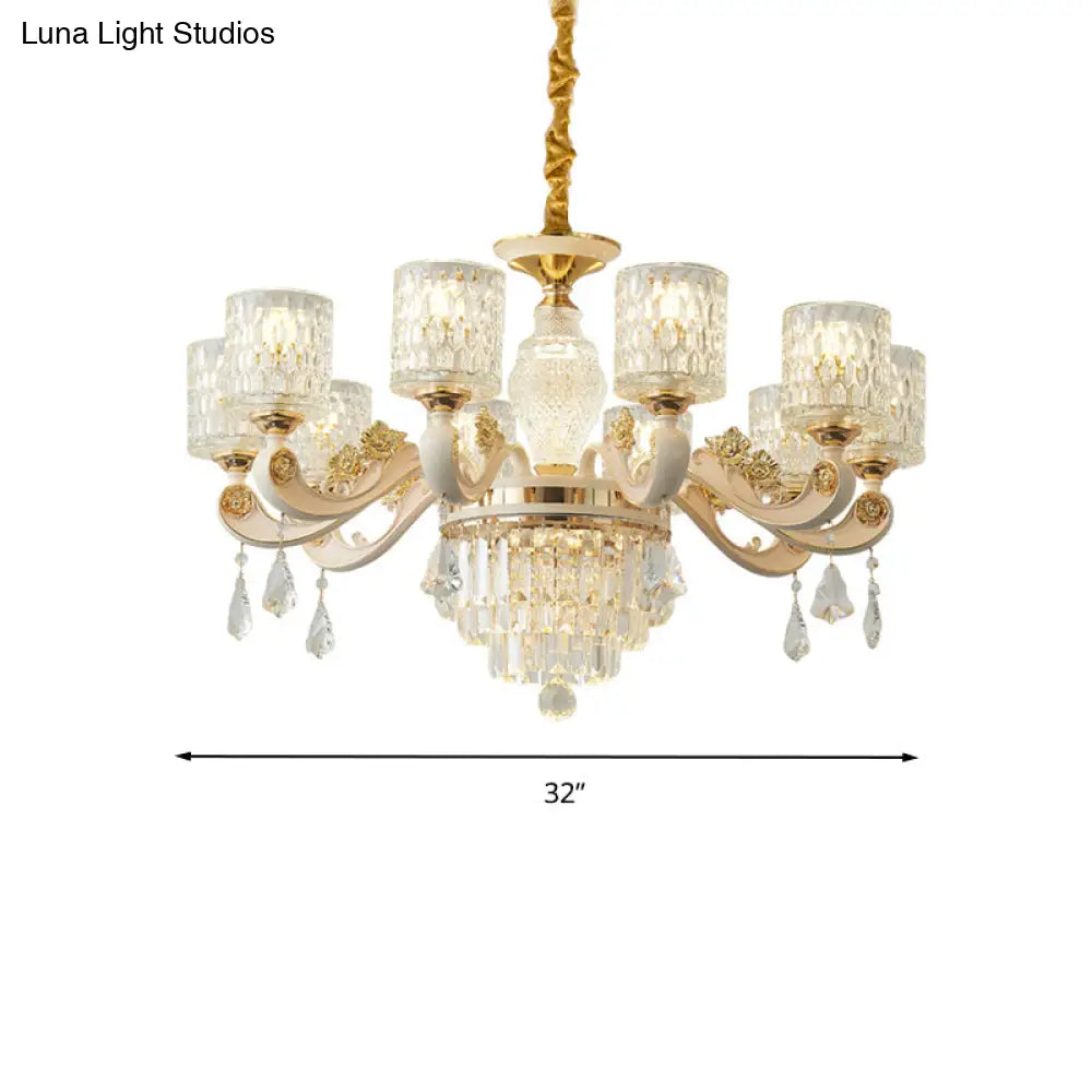 Kit de lámpara colgante de latón cepillado - Diseño cilíndrico de vidrio posmoderno con 10 cabezales con hoyuelos