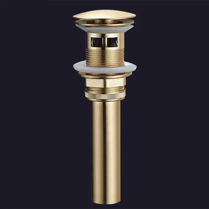 Brushed gold and white ceramic bathroom sink drain assembly kit featuring a sleek gold brass drain assembly with ceramic stopper