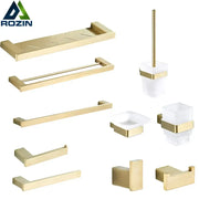 Brushed gold and white stainless steel bathroom accessory set with ceramic accents by decorbites brushed gold finish