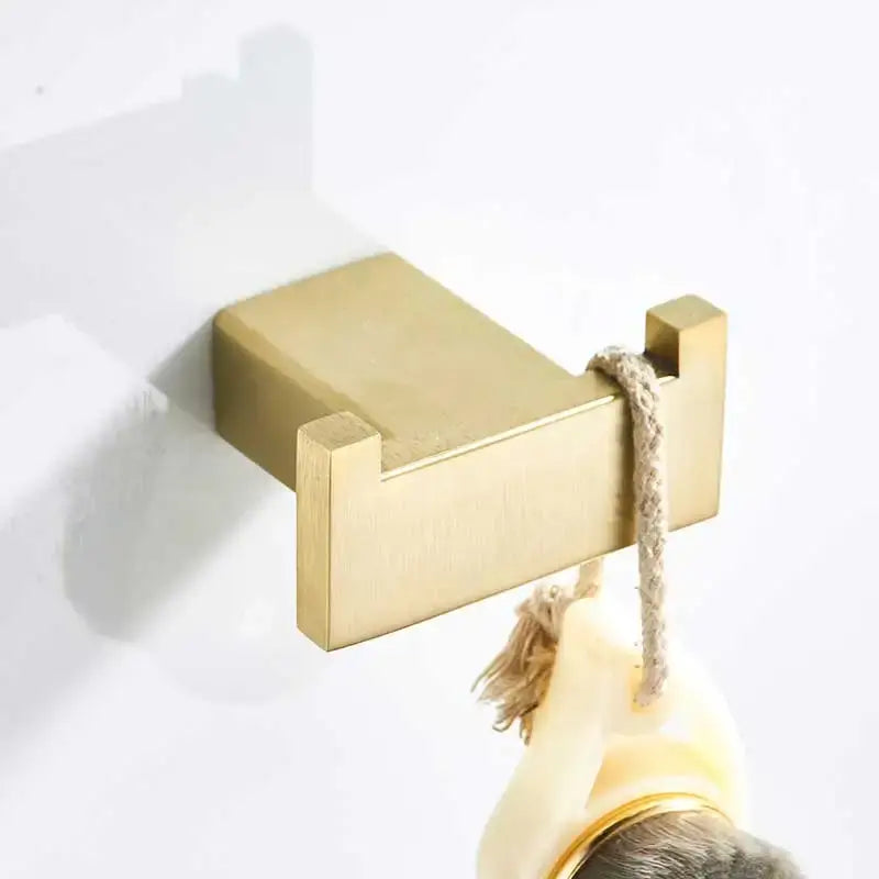 Brushed gold rectangular wall-mounted stainless steel hook with rope loop from decorbites brushed gold bathroom set