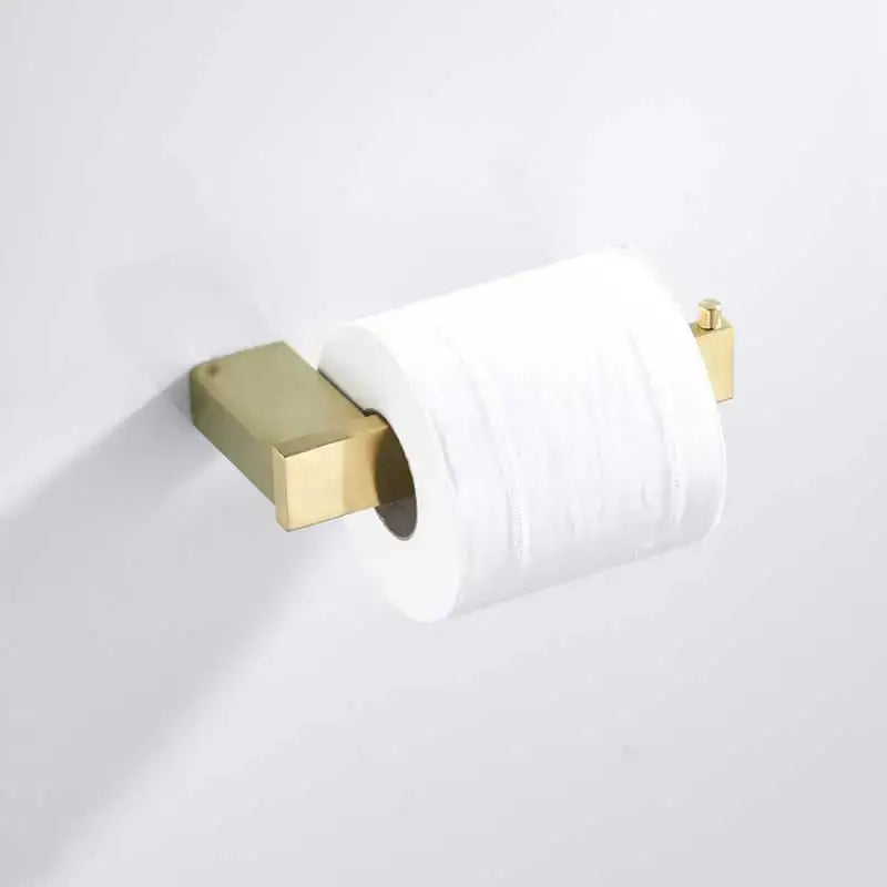 Brushed gold stainless steel rectangular toilet paper holder with sleek modern design from decorbites brushed gold set