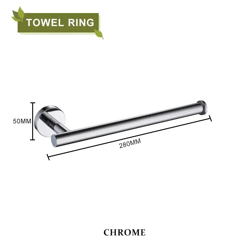 Chrome finished metal towel ring with sleek cylindrical design and circular mounting plate in brushed gold bathroom decorbites set