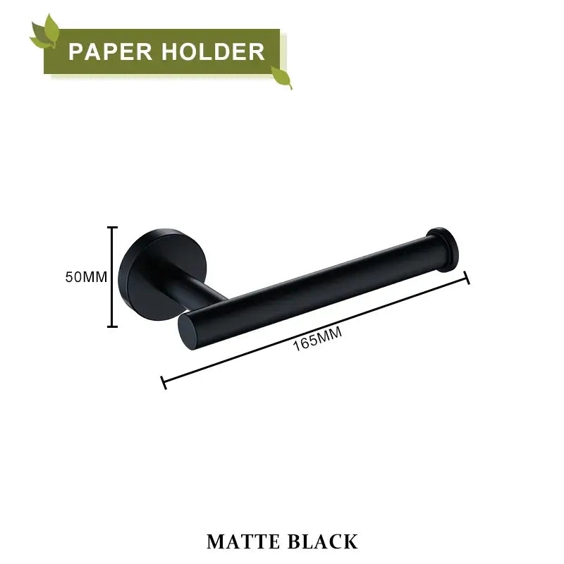 Matte black metal paper holder with sleek modern design in a decorbites brushed gold bathroom accessories set